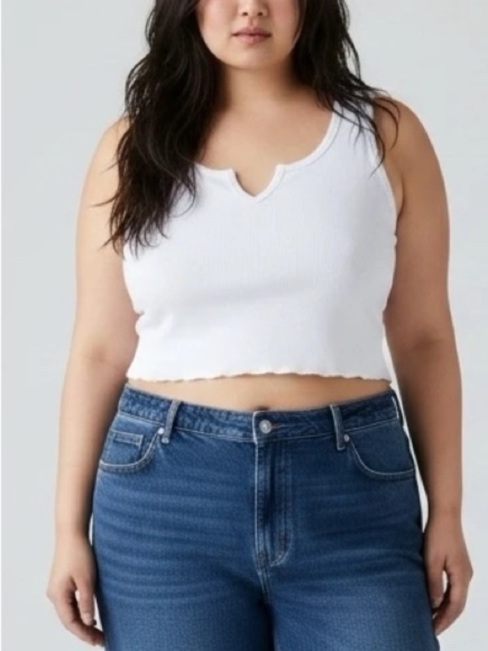 White Cropped Ribbed Tank Top